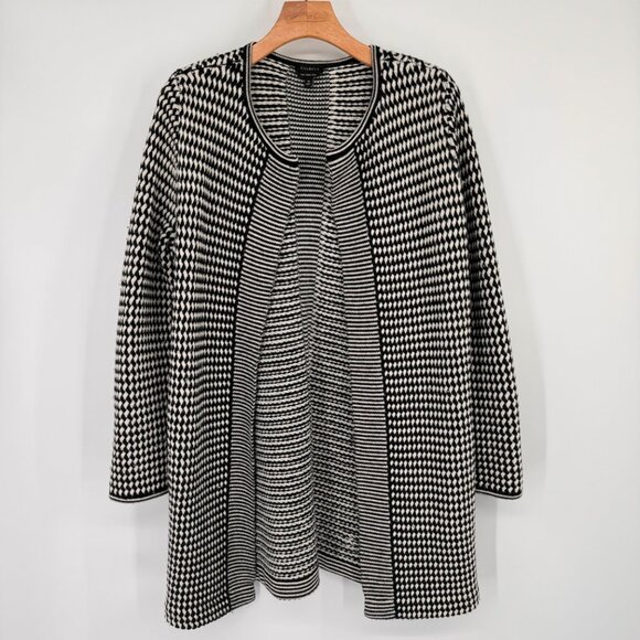 Talbots Womens Open Front Cardigan Medium Black & White Pure Merino Wool - Picture 4 of 12